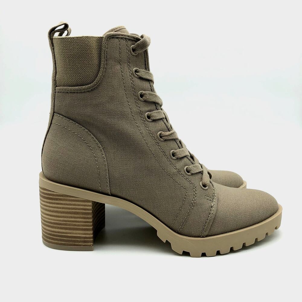 Dolce Vita Womens Combat Boots Size 6.5 Tan Canvas Stacked Heel NWOB